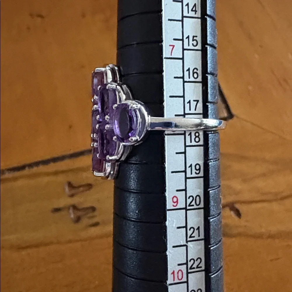 Natural 3.30 carat Genuine Amethyst Waterfall Design Cluster Ring Size 8